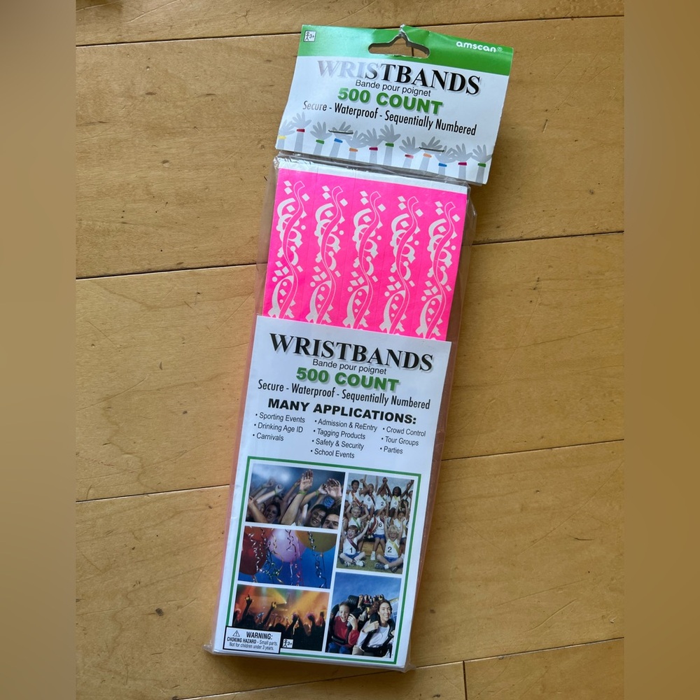 New 500 Count -‎ Pink Event Wristbands, waterproof, numbered, festival, party